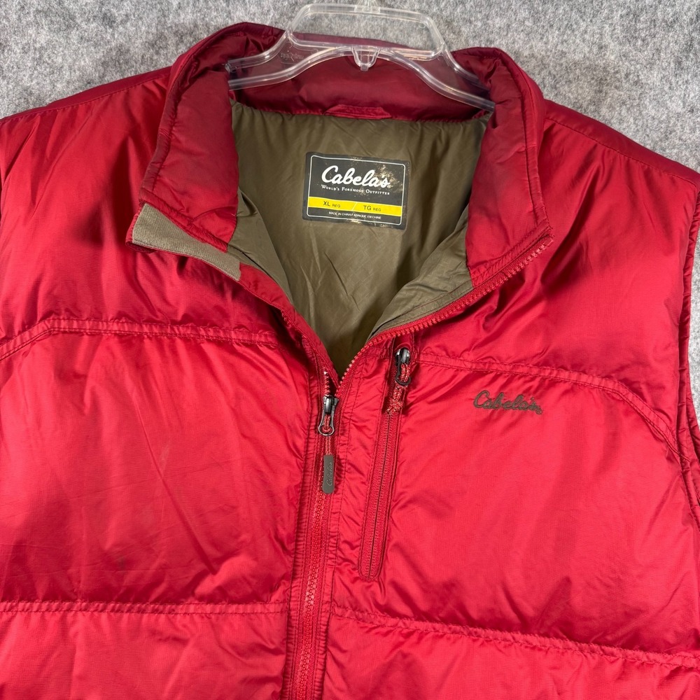 Cabelas Puffer Vest Mens XL Red 650 Goose Down Gorpcore Hiking Outdoor